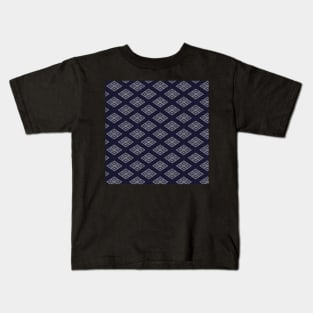 Traditional Japanese Geometric Floral Nadeshiko (Carnation) Hishi Diamond Pattern in Navy Indigo Kids T-Shirt